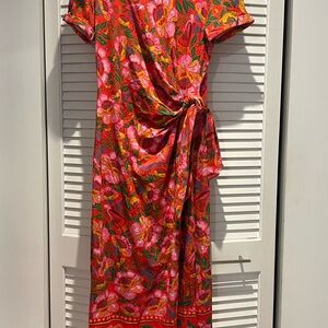 Sezanne X FARM Rio Floral Wrap Dress in Vibrant Red and Pink
